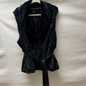 New Look Black Faux Fur Vest with Tan Belt